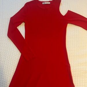 Zara Red One Shoulder Cutout Dress